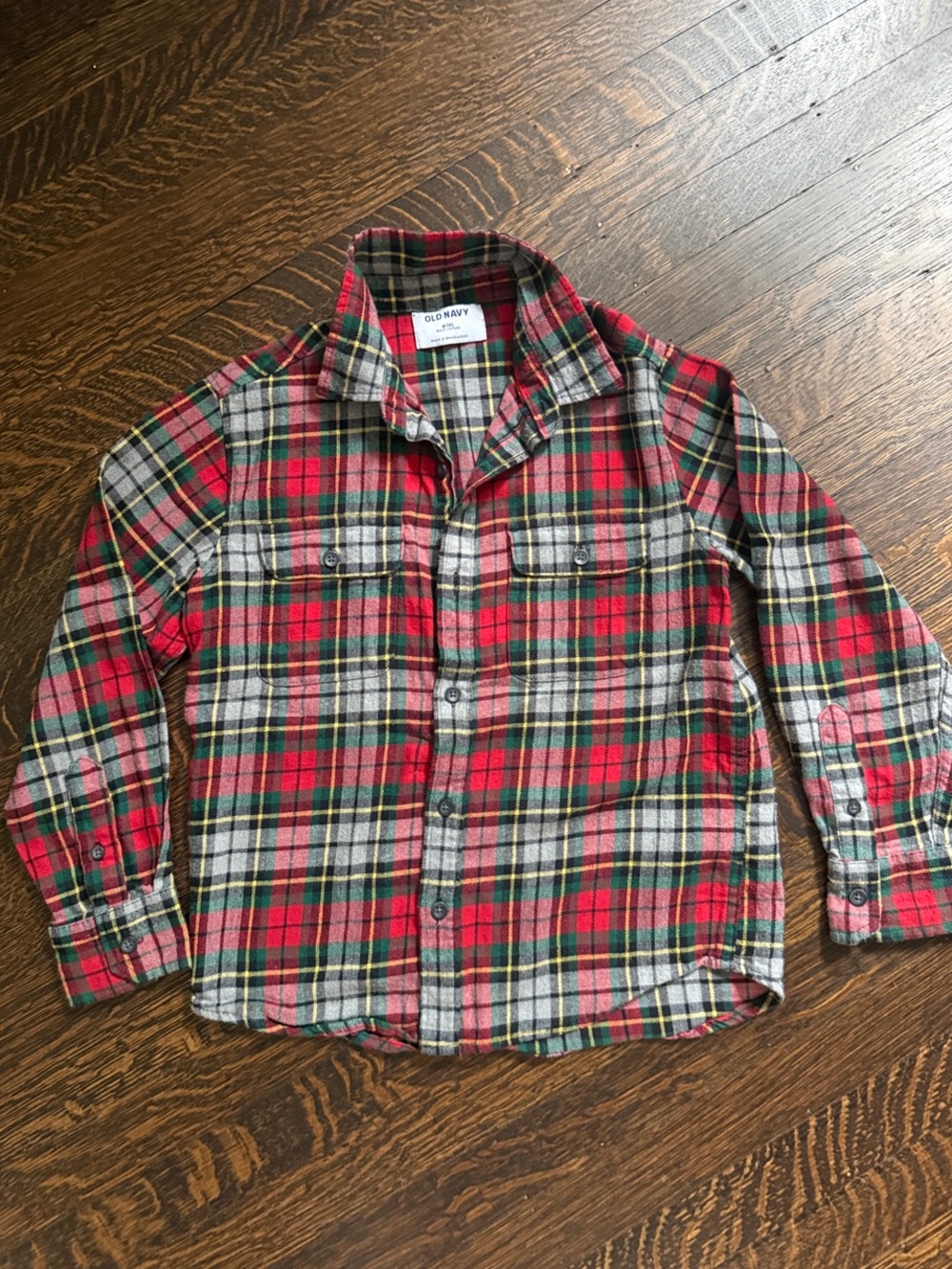 Old Navy Red Green Plaid Button-Down Shirt for Kids